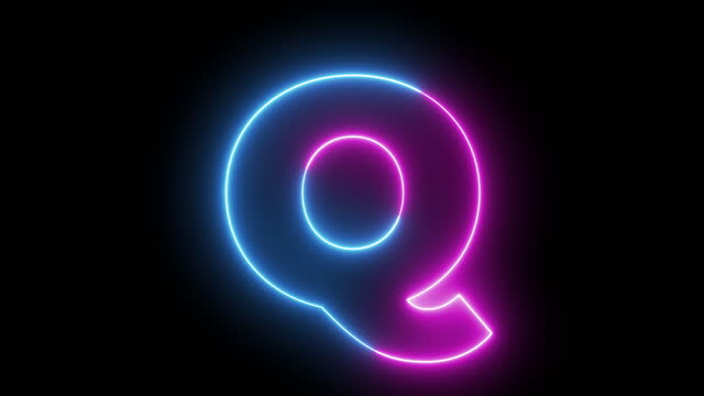 Letter Q. Blue and Red Neon Futuristic Effect. Trendy Glow Lighting. 4K Video Animation