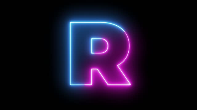 Letter R. Blue and Red Neon Futuristic Effect. Trendy Glow Lighting. 4K Video Animation