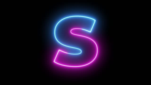 Letter S. Blue and Red Neon Futuristic Effect. Trendy Glow Lighting. 4K Video Animation