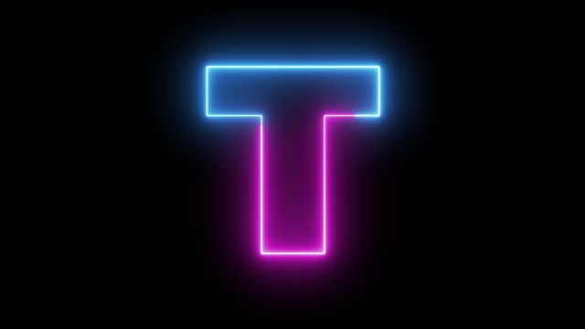 Letter T. Blue and Red Neon Futuristic Effect. Trendy Glow Lighting. 4K Video Animation
