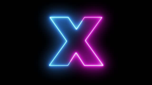 Letter X. Blue and Red Neon Futuristic Effect. Trendy Glow Lighting. 4K Video Animation