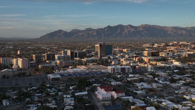 Sunset aerial view of downtown Tucson, Arizona