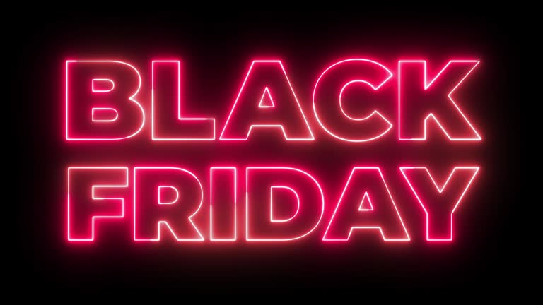 Black Friday. Red Neon Futuristic Effect. Trendy Glow Lighting. 4K Video Animation