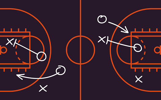 Basketball game plan planning court diagram background.