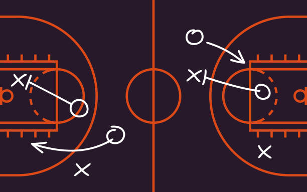 Basketball Game Plan Court Background Basketball game plan planning court diagram background. college basketball court stock illustrations