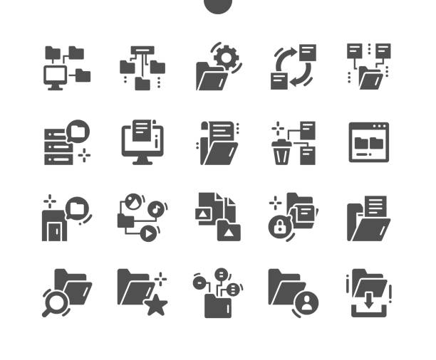 파일 구성. 폴더 설정. �파일을 삭제합니다. 관리자 데이터. 종이, 사무실, 기록 보관소 및 서류. 벡터 솔리드 아이콘입니다. 간단한 픽토그램 - symbol file computer icon document stock illustrations