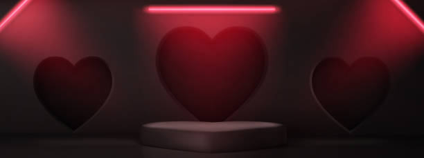 istock Red room with podium or stage and hearts Valentine 1474825779