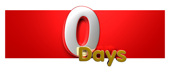 Number 0 Day over a red text box 3D illustration on white background have work path. Advertising signs. Product design. Product sales.