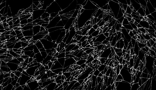 texture cracks on broken lcd screen, computer monitor or tv black and white photo