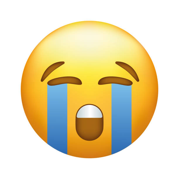 emoji menangis keras. emotikon kuning dengan aliran air mata - menangis ilustrasi stok