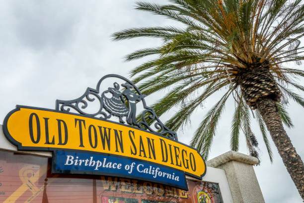 san diego, old town, birthplace of california sign - distrito histórico imagens e fotografias de stock