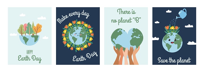 Happy Earth Day. Concept of caring for nature, environmental problems and environmental protection. Set of vector illustrations for International Mother Earth Day.