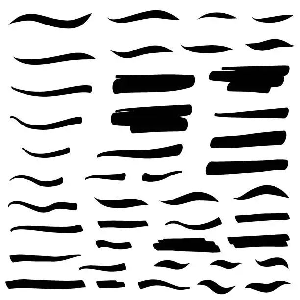 Vector illustration of Set of swash hand drawn brush lines, underlines. Vector collection of calligraphic elements in doodle style. Swirl swoosh brushstroke