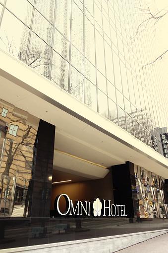 Charlotte, NC - USA - 02-15-2023: The Omni Hotel in the heart of downtown Charlotte