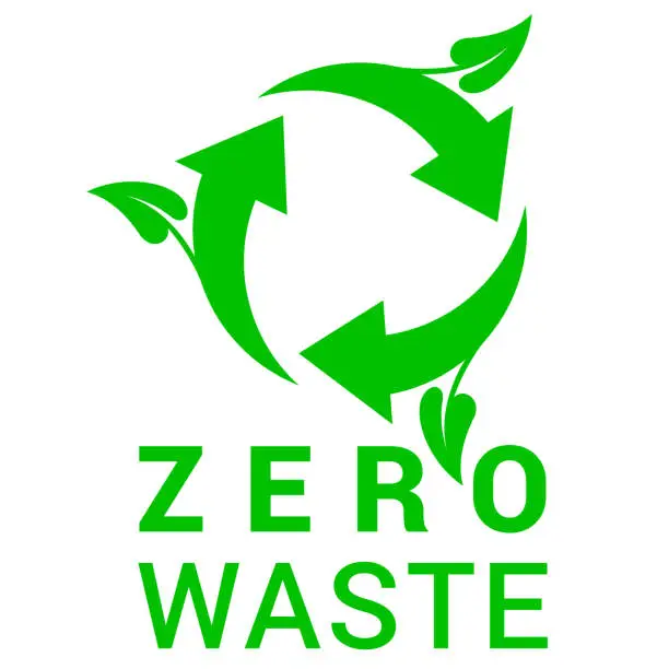 Vector illustration of Zero waste green circle arrow leaves sign ecology recycling bio environment care logo vector flat