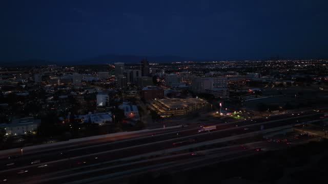 Aerial view of downtown Tucson, Arizona at dusk