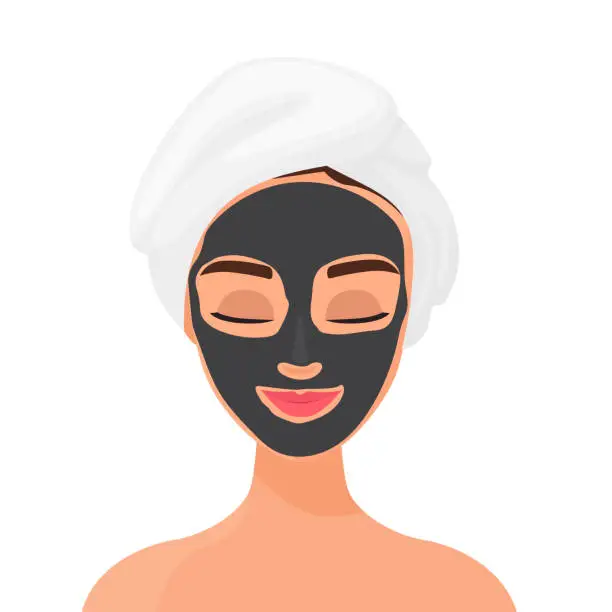 Vector illustration of Charcoal mask on woman face