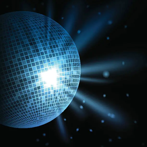 Vector illustration of Abstract blue background with disco ball
