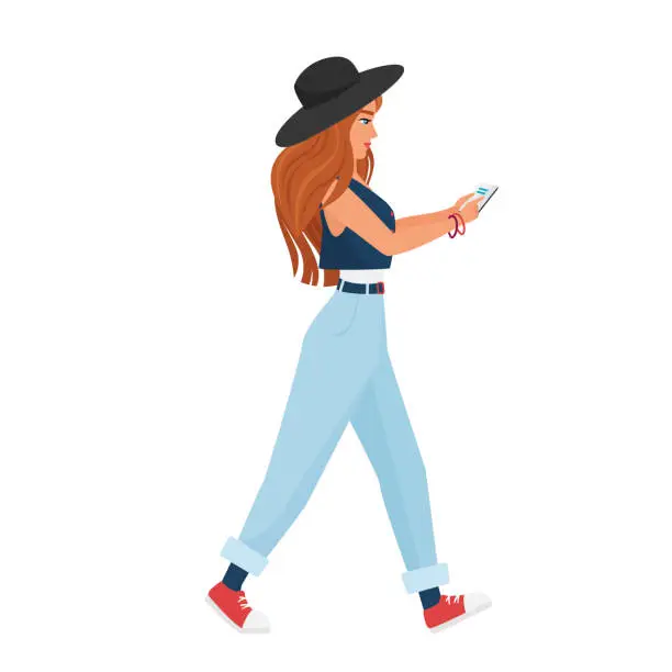 Vector illustration of Hipster girl using smartphone