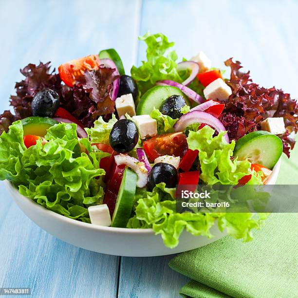 Greek Salad Stock Photo - Download Image Now - Appetizer, Black Olive, Bowl