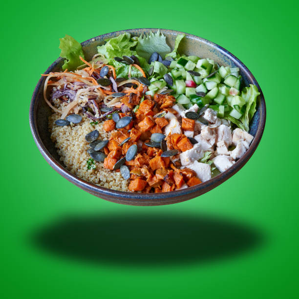istock Floating Poke in bowl on green gradient background 1474838445