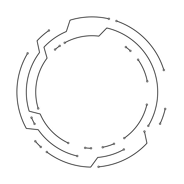 kreisförmige schwarze drähte auf weißer leiterplattenelektronik mit kopierraum in der mitte - olaser stock-grafiken, -clipart, -cartoons und -symbole
