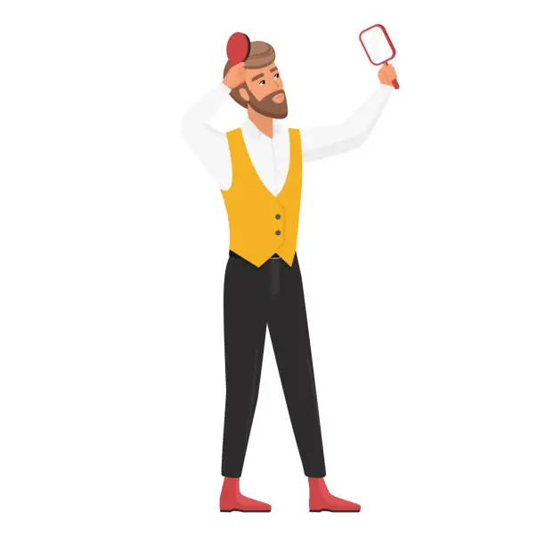 Vector illustration of Hipster man looking at the mirror