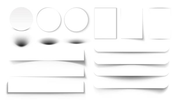 Realistic shadow overlay. Square and round shade dividers, paper poster banner book cover and flyer shadow effect. Vector isolated transparent set Realistic shadow overlay. Square and round shade dividers, paper poster banner book cover and flyer shadow effect. Vector isolated transparent set. Various shape layout elements on white shadow stock illustrations