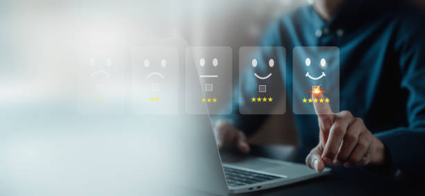 istock Customer services best excellent business rating experience. Satisfaction survey concept. user give rating to service experience on online application . 1474843666