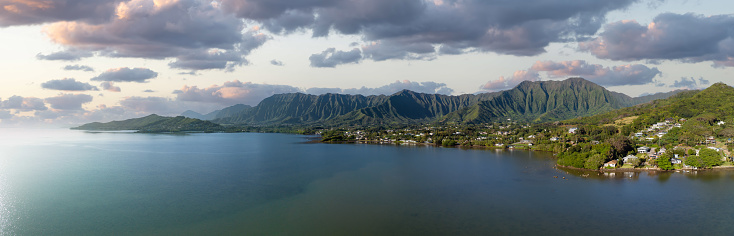 Hawaiian islands with blue water