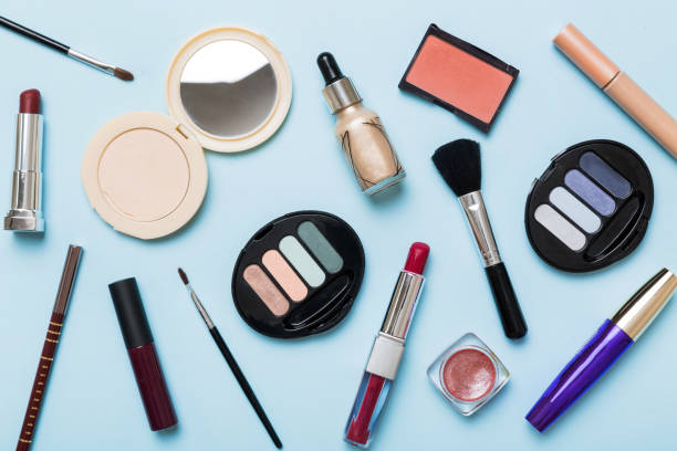 istock Professional makeup tools. Top view. Flat lay. Beauty, decorative cosmetics. Makeup brushes set and color eyeshadow palette on table background. Minimalistic style 1474846126