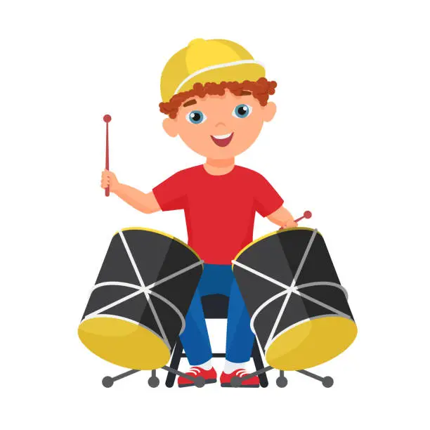 Vector illustration of Little boy playing drums