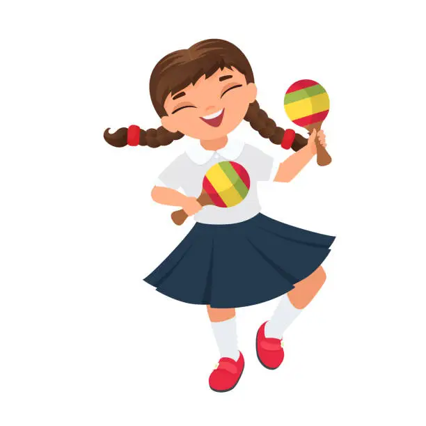 Vector illustration of Little girl with mexican maracas
