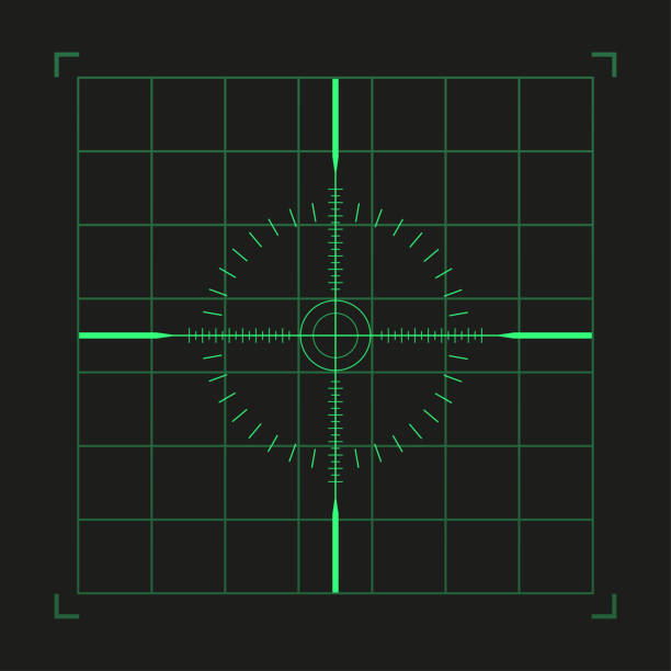 Radar screen (raster image). Sniper scope template with measurement marks on white isolated background. The concept of aiming, finding the main goal. Vector illustration Radar screen (raster image). Sniper scope template with measurement marks on white isolated background. The concept of aiming, finding the main goal. Vector illustration sniper stock illustrations