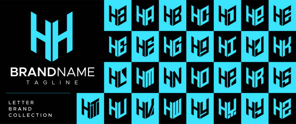 Modern line shield letter H HH logo design set. Simple security initial H logo. Modern line shield letter H HH logo design set. Simple security initial H logo. hm logo stock illustrations