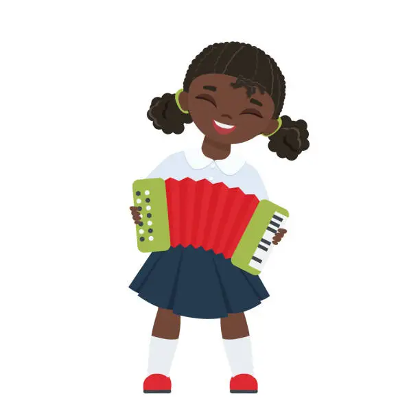Vector illustration of Little girl playing accordion