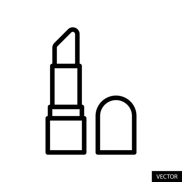 Vector illustration of Lipstick vector icon in line style design isolated on white background. Editable stroke.