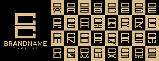 Simple square letter C CC logo design set. Modern box initial C logo branding.