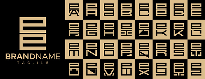 Simple square letter E EE logo design set. Modern box initial E logo branding.