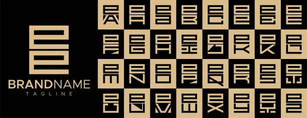 Vector illustration of Simple square letter E EE logo design set. Modern box initial E logo branding.
