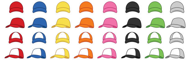 ilustrações, clipart, desenhos animados e ícones de conjunto de clipart de chapéu de beisebol multi colorido - baseball cap cap men baseball