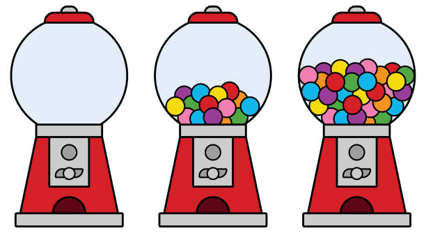 Gumball Vending Machine Clipart Set in Color Retro looking cartoon gumball machine with empty and filled variations. gumball machine stock illustrations