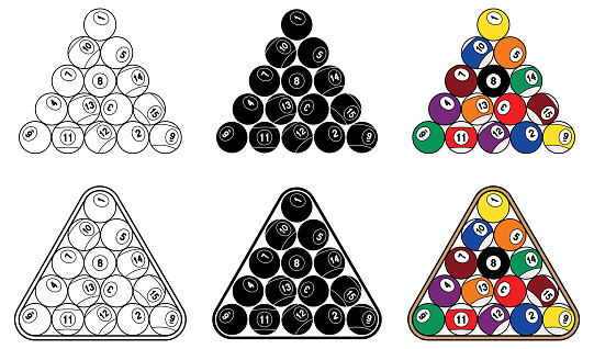 Billiards Pool Rack Set up Clipart Set. It includes Outline, Silhouette and Color variations.