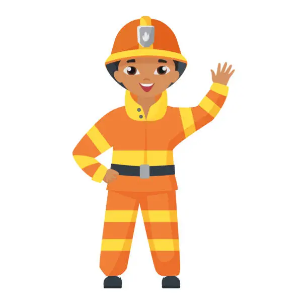 Vector illustration of Kid firefighter profession