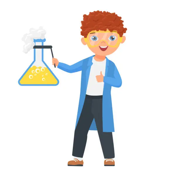 Vector illustration of Little boy scientist worker