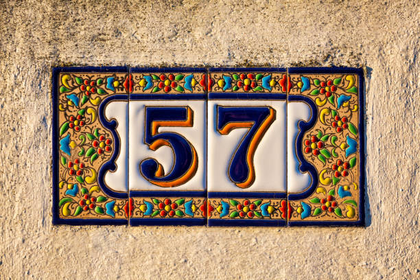 Old Weathered House Number 57, Tile on Wall