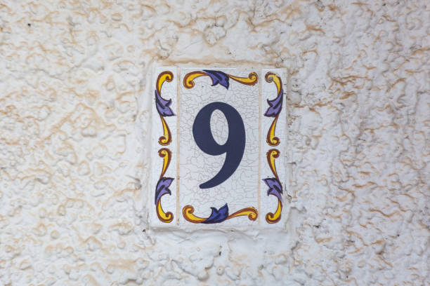 istock Old Weathered House Number 9, Tile on Wall 1474850959