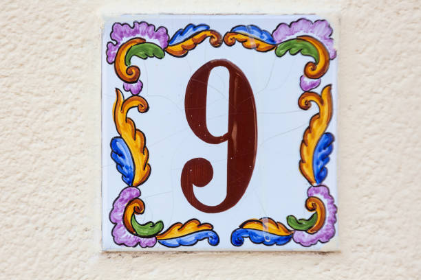 istock Old Weathered House Number 9, Tile on Wall 1474851088