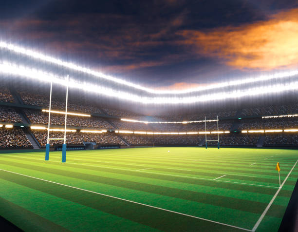 istock Rugby Stadium with Rugby Ball 1474852518