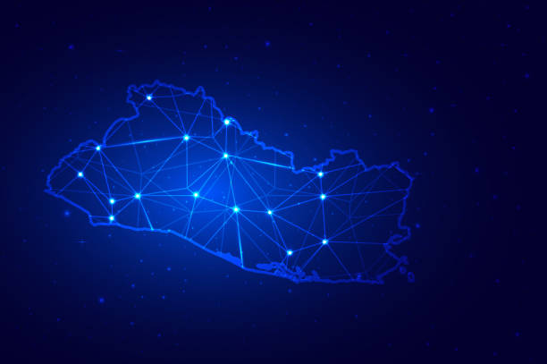istock Abstract Map of El Salvador from polygonal blue lines and glowing 1474853099
